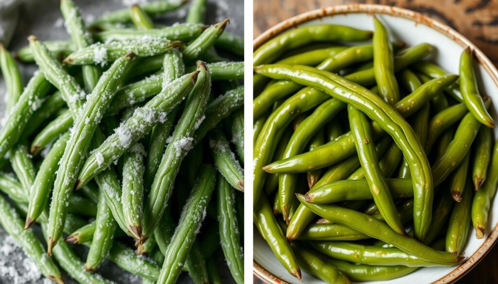 texture comparison of frozen and canned green beans