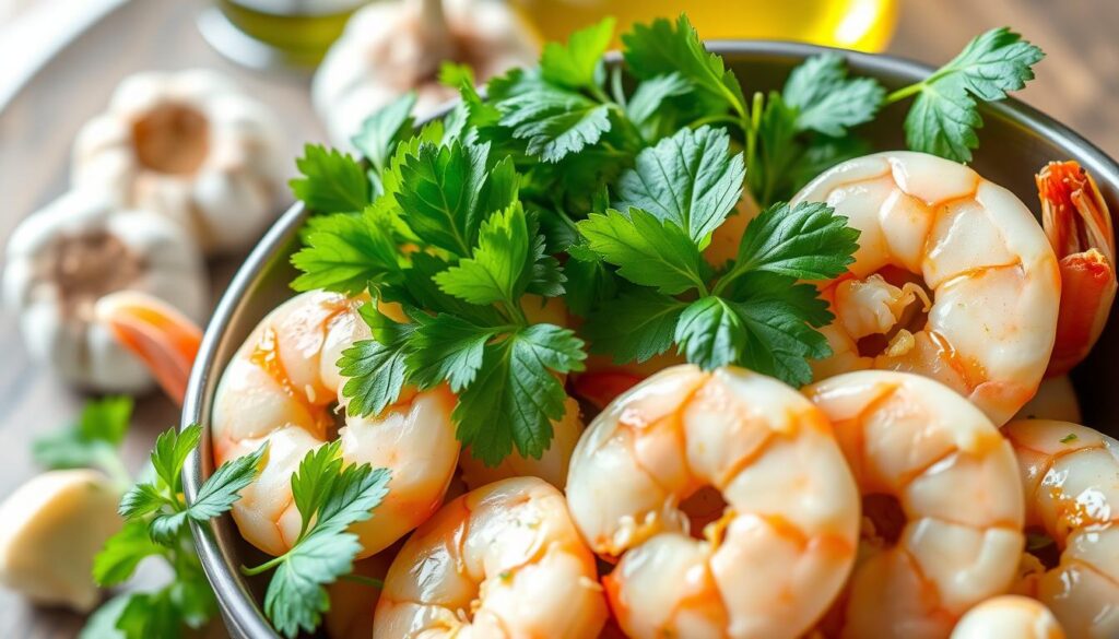 Fresh herbs for garlic shrimp recipe