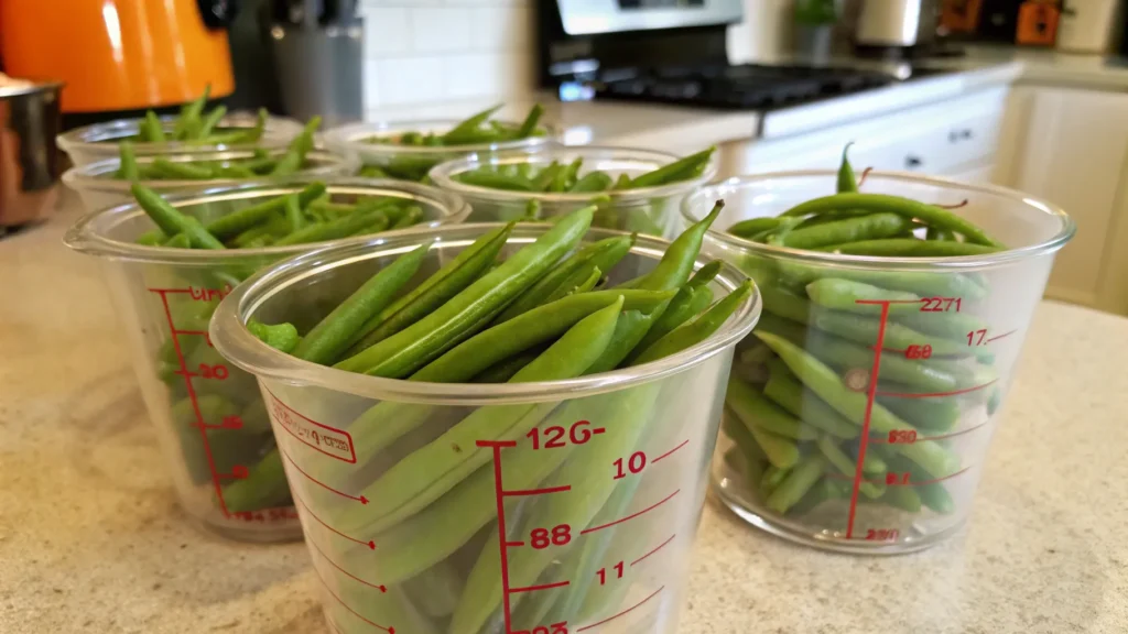 Measuring a cup of fresh green beans