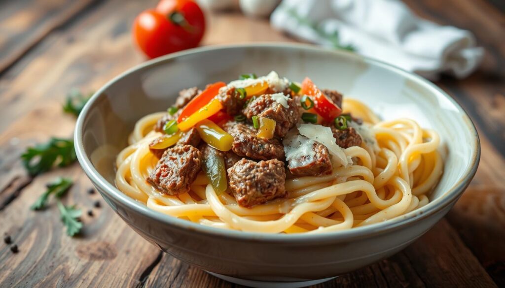 authentic cheesesteak pasta