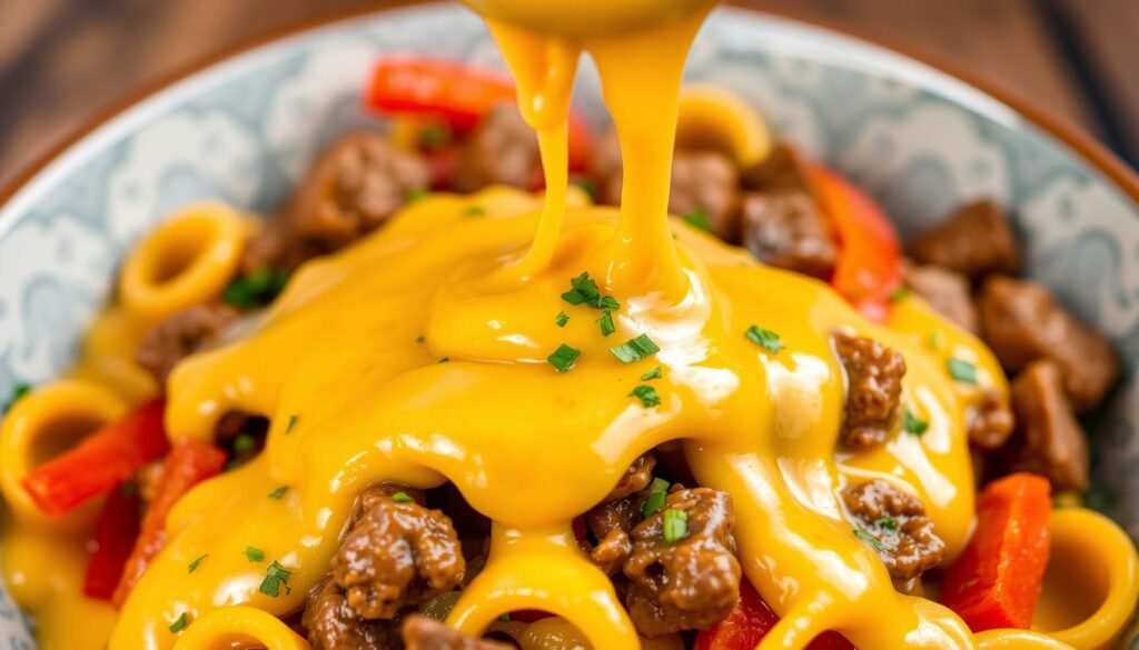 cheesy philly cheesesteak pasta cream sauce