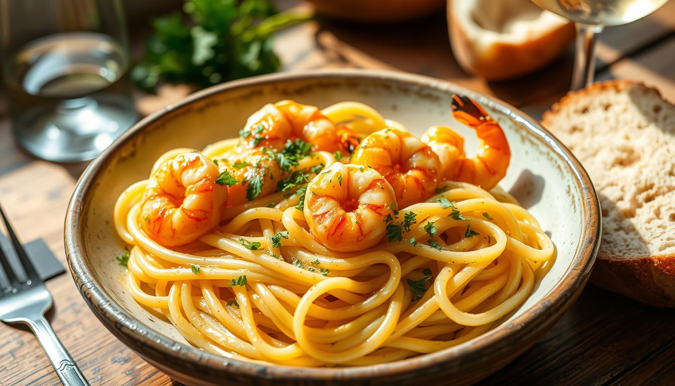 garlic butter shrimp fettuccine