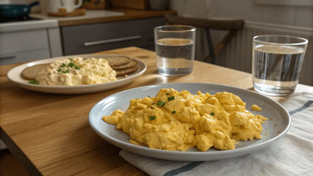 luffy scrambled eggs made with milk, served on a plate