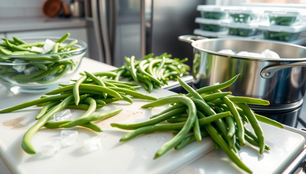 preparing green beans for freezing