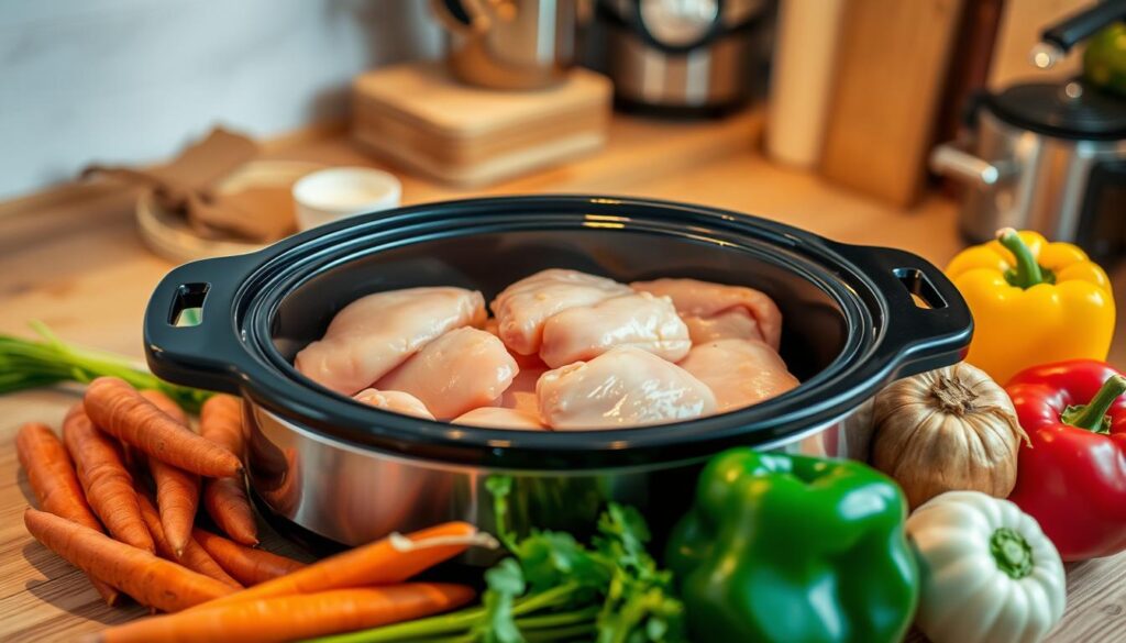 raw chicken in a crock pot