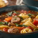 Crockpot Sausage Tortellini Soup close-up