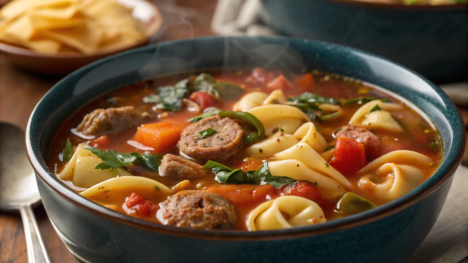 Crockpot Sausage Tortellini Soup close-up